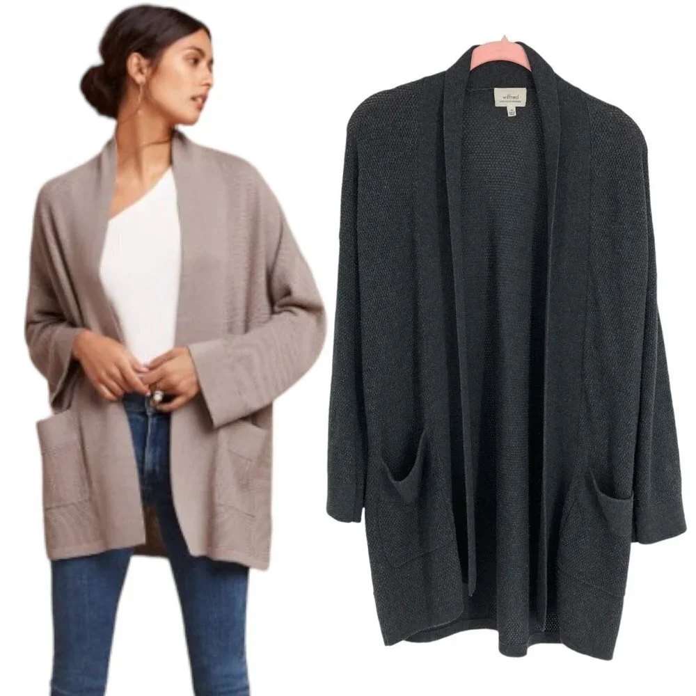 Aritzia Wilfred Grey Knit  Copernic Silk Cashmere Open Cardigan size XXS - Picture 2 of 16